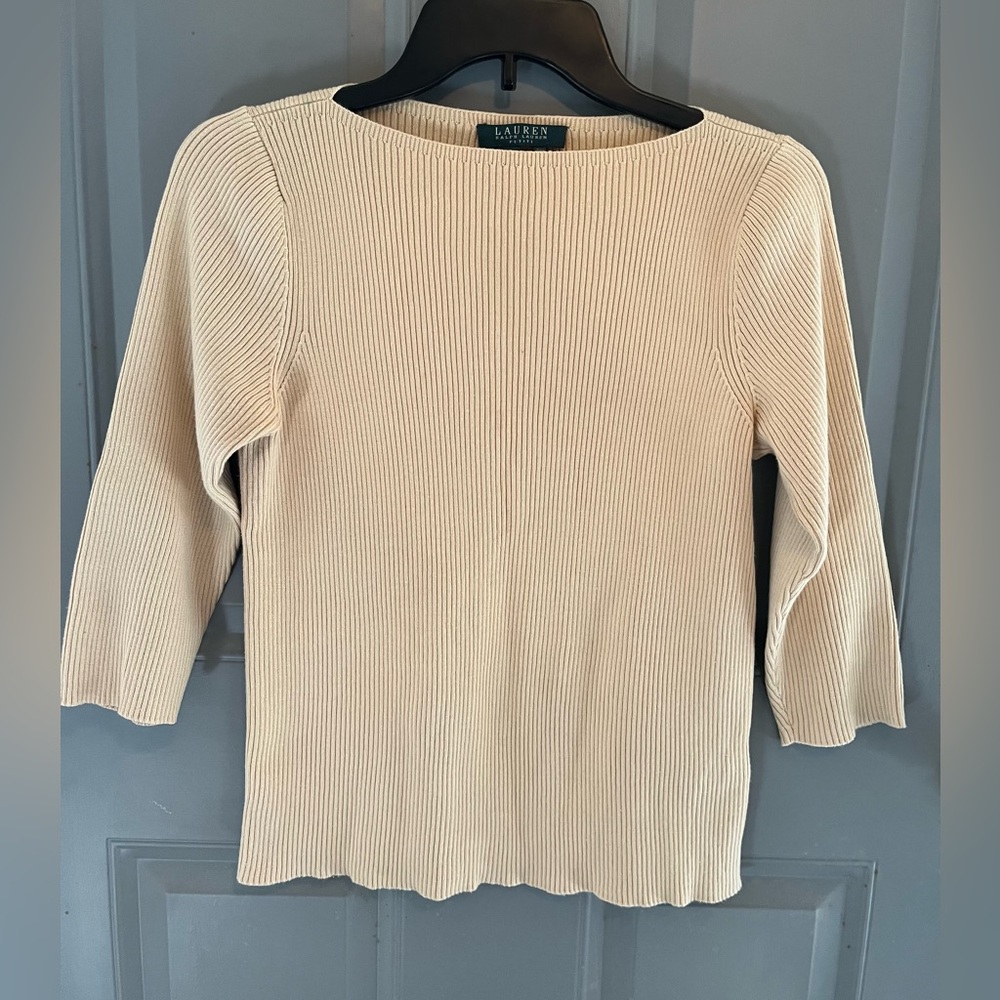 Ralph Lauren Cream Ribbed Boat Neck top